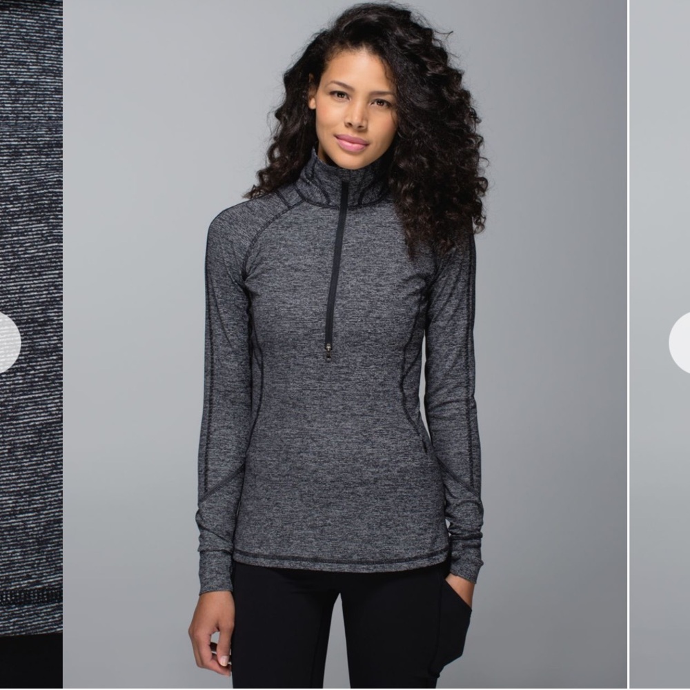 🍋LULULEMON Race Your Pace 1/2 ZIP WEE STRIPE Heathered Black Jacket Size 10 NICE
